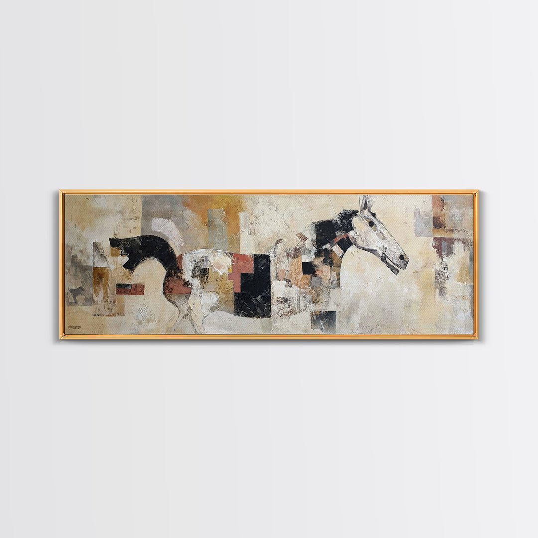 Abstract Horse Formed from Graceful Contour Framed Canvas Print, Line Art, Wall Decor, Living Room Decor, Abstract Art, Line, LIN-3x1-68