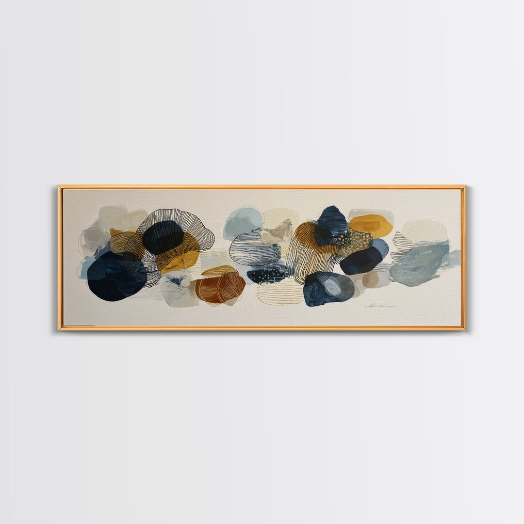 Line Art Shell and Coastal Forms Framed Canvas Print, Line Art, Room Decor, Living Room Decor, Abstract Art, Line, LIN-3x1-7