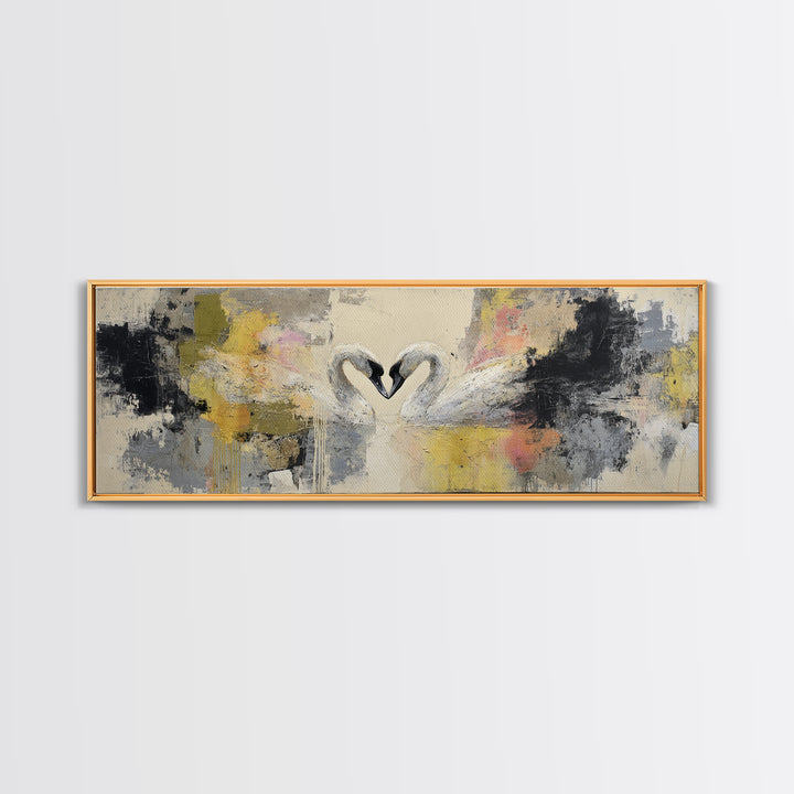 Two Swans Forming a Heart Shape Canvas Print, Line Art, Gallery Wall Set, Living Room Decor, Abstract Art, Line, LIN-3x1-8