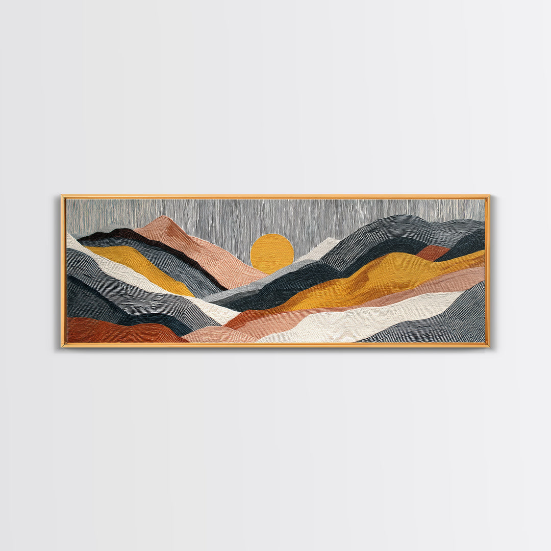 Black Line Mountains Canvas Print, Line Art, Neutral Decor, Living Room Decor, Oil Painting, Line, Wall Decor, Custom Portrait, LIN-3x1-98