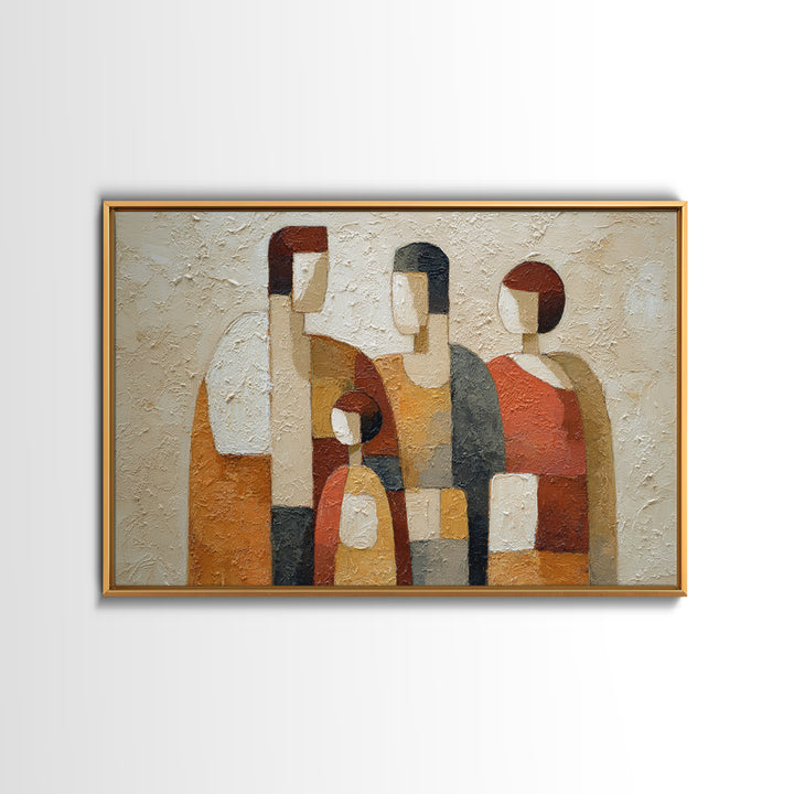 Abstract Family Figures Framed Canvas Print, Line Art, Living Room Decor, Oil Painting, Line, Portrait from Photo, LIN-3x2-100
