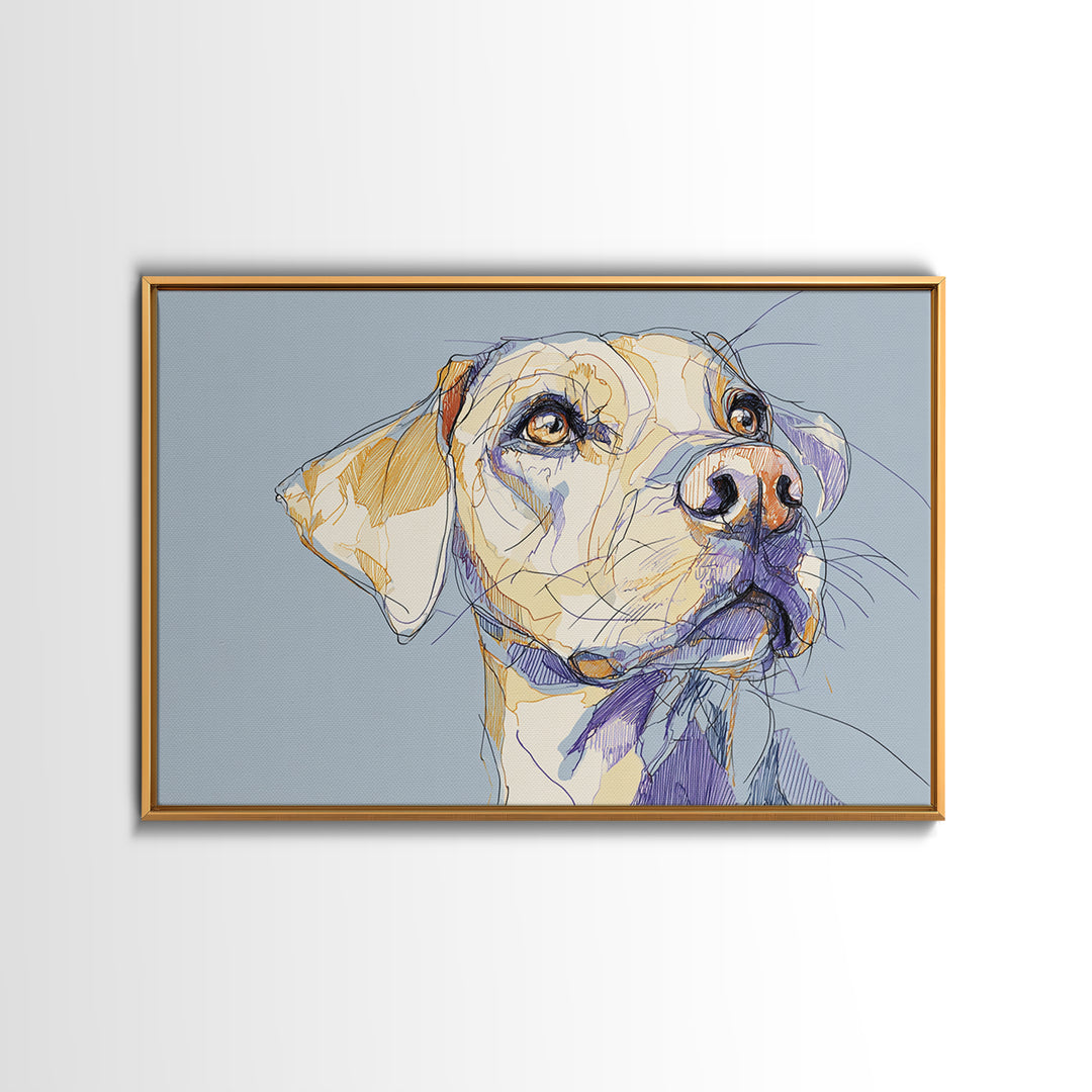 Continuous Line Dog Portrait Canvas Print, Line Art, Neutral Decor, Living Room Decor, Oil Painting, Line, Wall Decor, LIN-3x2-17