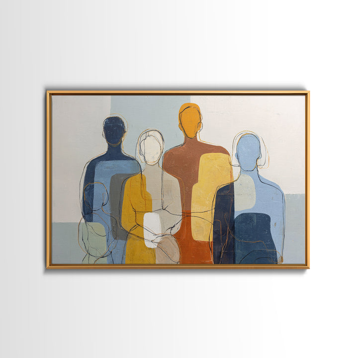 Abstract Family Figures Canvas Print, Line Art, Living Room Art, Living Room Decor, Oil Painting, Line, Art Print, LIN-3x2-4
