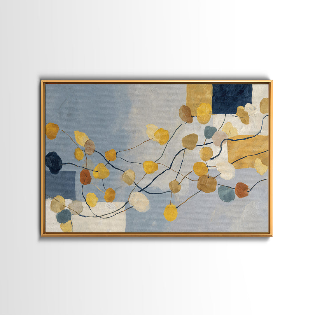 Botanical Branch Drawn Framed Canvas Print, Line Art, Bird Wall Art, Living Room Decor, Watercolor Art, Line, Textured Painting, LIN-3x2-55