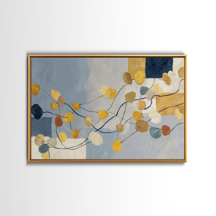 Botanical Branch Drawn Framed Canvas Print, Line Art, Bird Wall Art, Living Room Decor, Watercolor Art, Line, Textured Painting, LIN-3x2-55