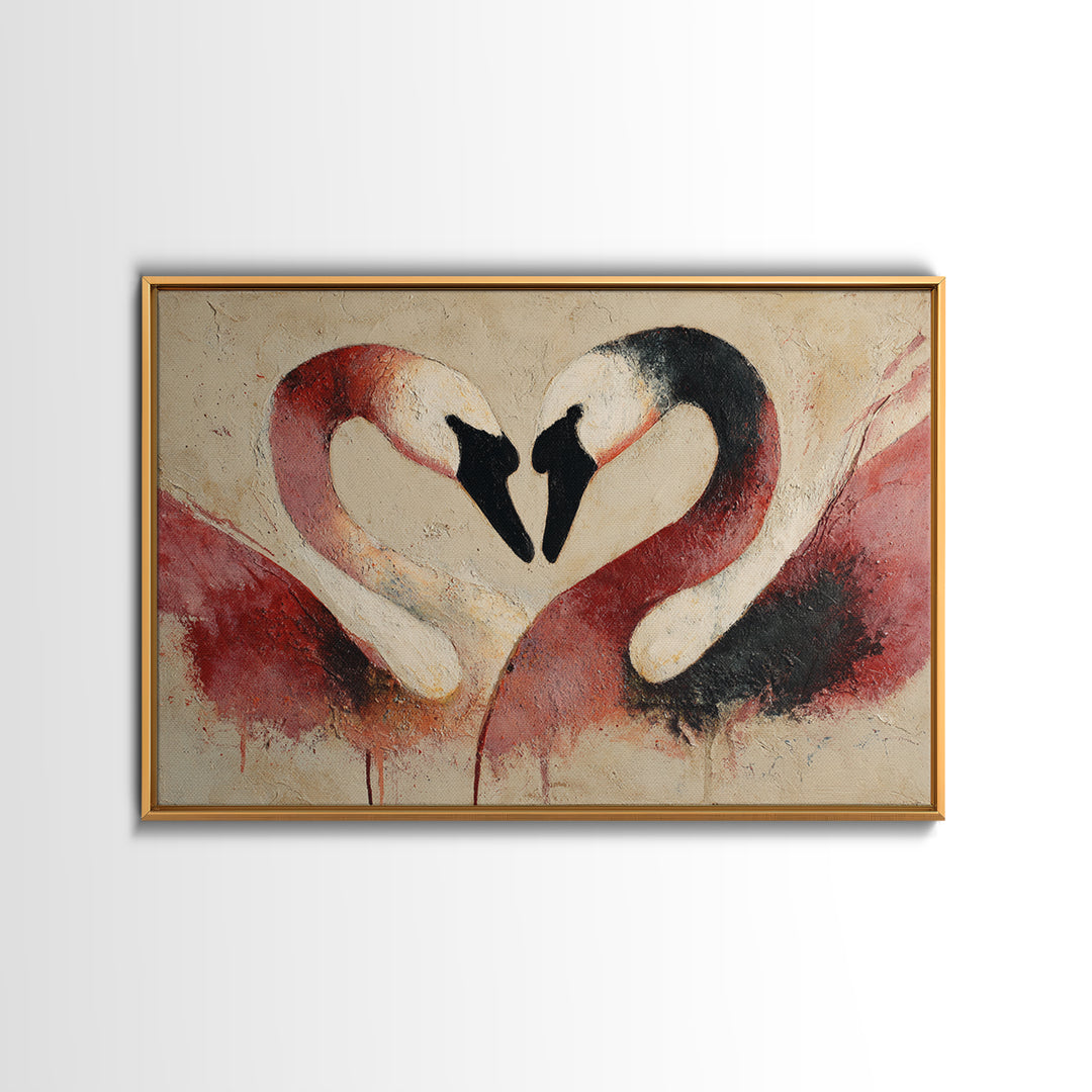Two Swans Forming a Heart Shape Canvas Print, Line Art, Canvas Art, Living Room Decor, Fine Art, Line, Jesus Wall Art, LIN-3x2-68