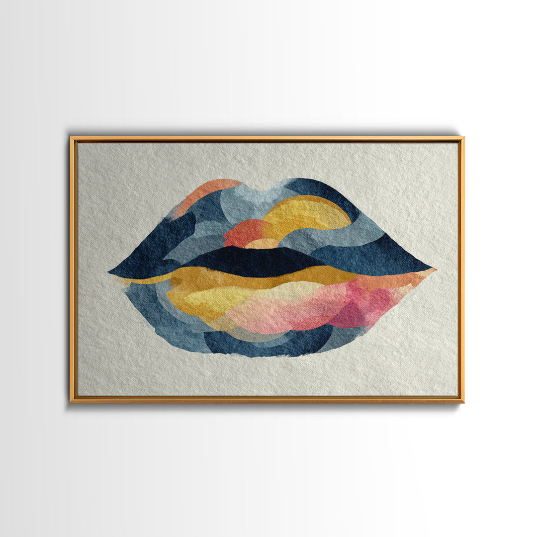 Abstract Lips and Hand Fashion Sketch Framed Canvas Print, Line Art, Bird Wall Art, Living Room Decor, Abstract Art, Line, LIN-3x2-70