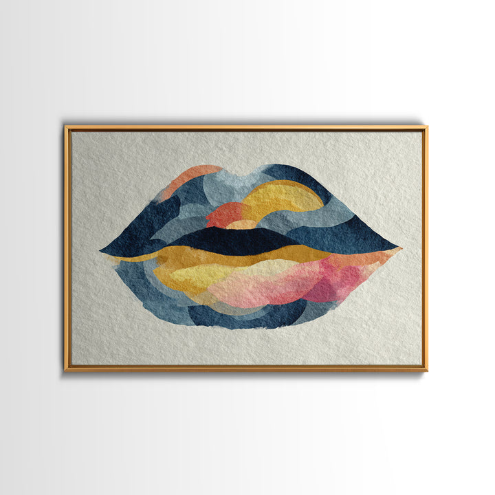 Abstract Lips and Hand Fashion Sketch Framed Canvas Print, Line Art, Bird Wall Art, Living Room Decor, Abstract Art, Line, LIN-3x2-70