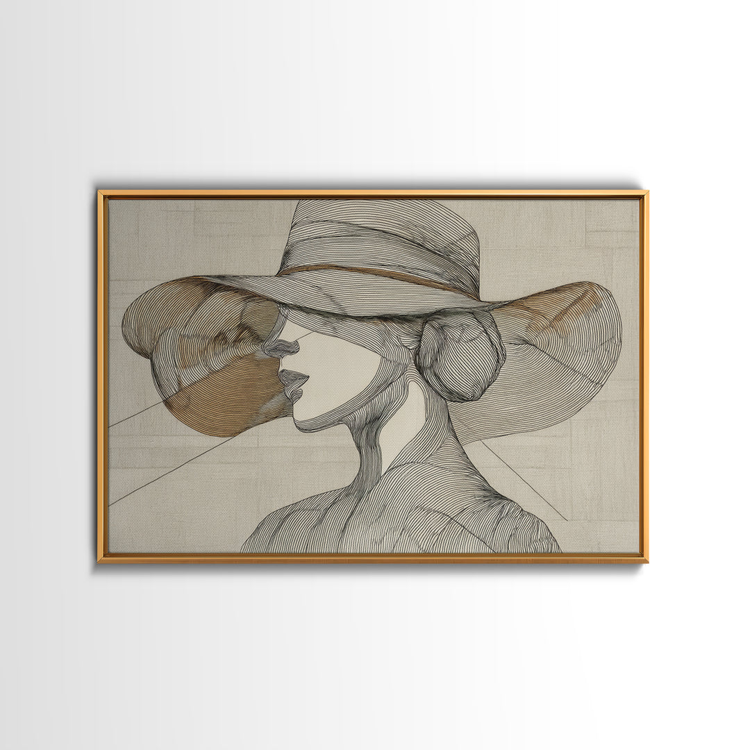 Line Drawing of a Woman Framed Canvas Print, Line Art, Contemporary Art, Living Room Decor, Fine Art, Line, Boho Wall Art, LIN-3x2-71