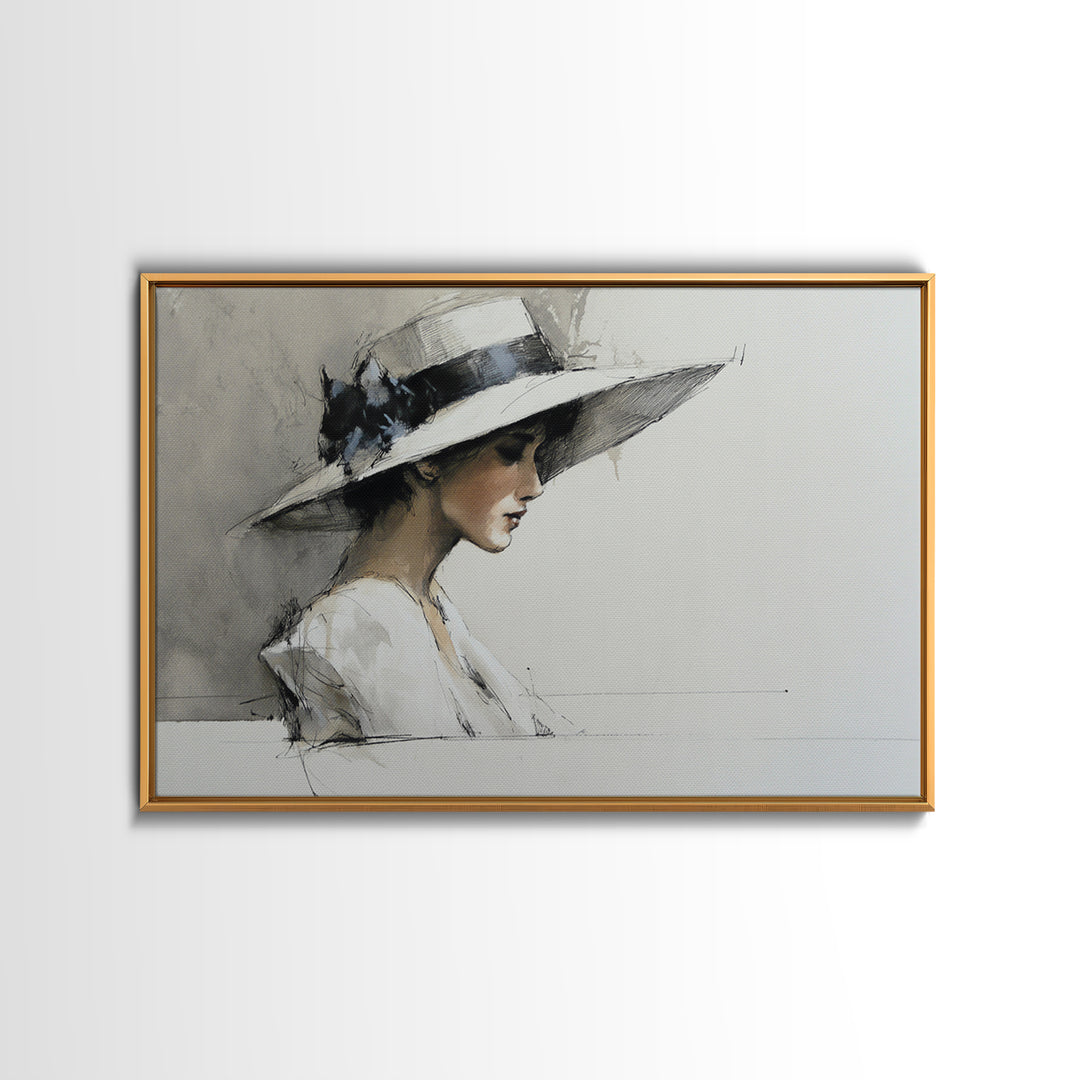 Continuous Line Female Face Framed Canvas Print, Line Art, Decor, Living Room Decor, Oil Painting, Line, Living Room Wall Art, LIN-3x2-77