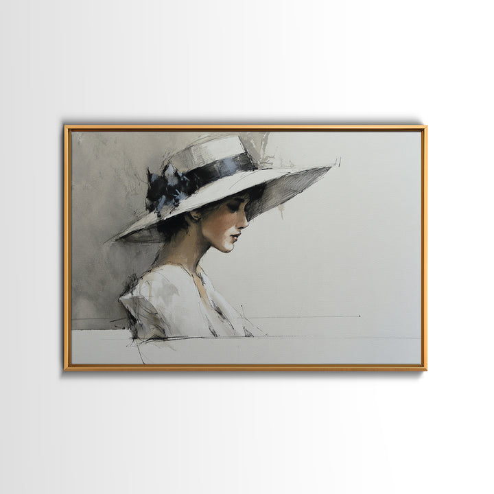 Continuous Line Female Face Framed Canvas Print, Line Art, Decor, Living Room Decor, Oil Painting, Line, Living Room Wall Art, LIN-3x2-77