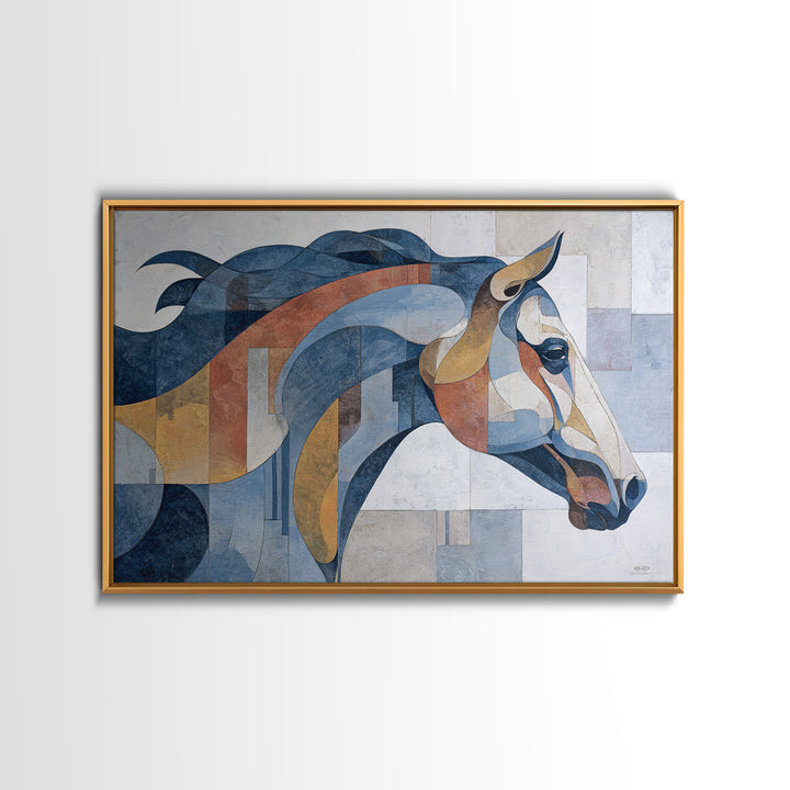 Abstract Horse Formed from Graceful Contour Framed Canvas Print, Line Art, Boho Wall Art, Living Room Decor, Abstract Art, Line, LIN-3x2-80