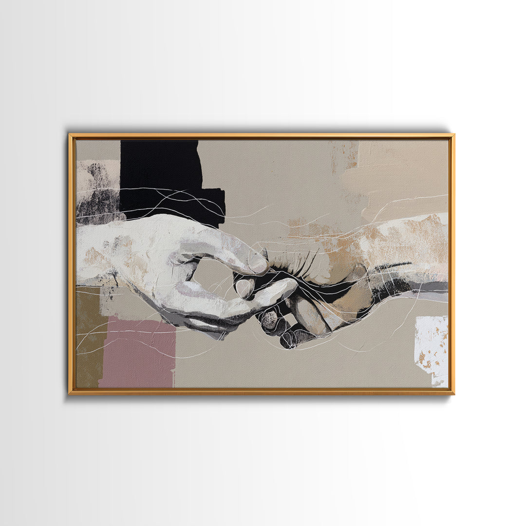 Two Hands Nearly Touching Framed Canvas Print, Line Art, Aesthetic Prints, Living Room Decor, Fine Art, Line, Wall Art, LIN-3x2-9