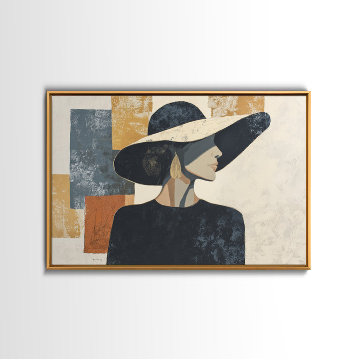 Line Drawing of a Woman Framed Canvas Print, Line Art, Gallery Wall Art, Living Room Decor, Oil Painting, Line, LIN-3x2-95