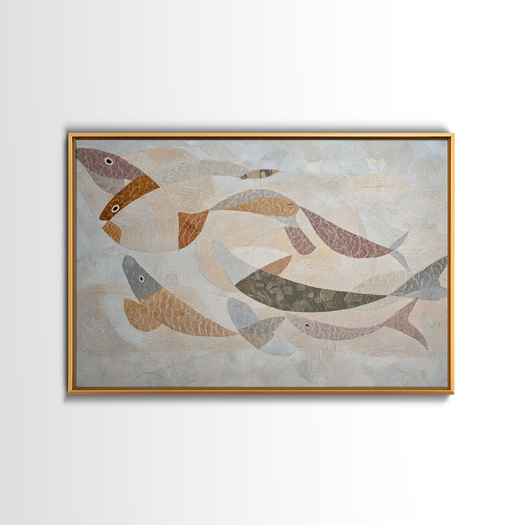 Continuous Line Fish Framed Canvas Print, Line Art, Boho Decor, Living Room Decor, Abstract Art, Line, Minimalist Art, LIN-3x2-96