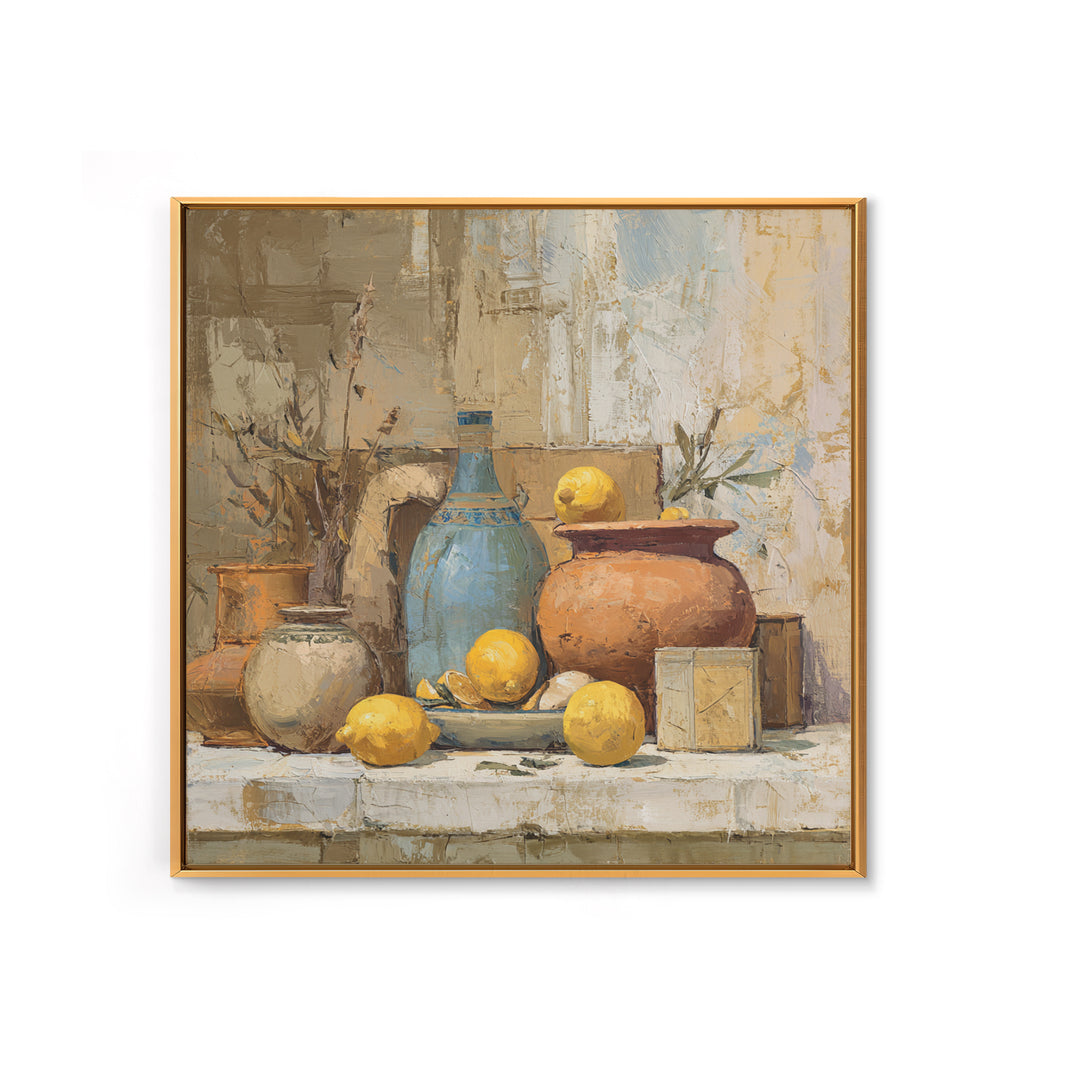 Warm Mediterranean Lemon Still Life Canvas Print, Living Room Art, Printable Art, Living Room Decor, Fine Art, Living, LIR-1x1-18