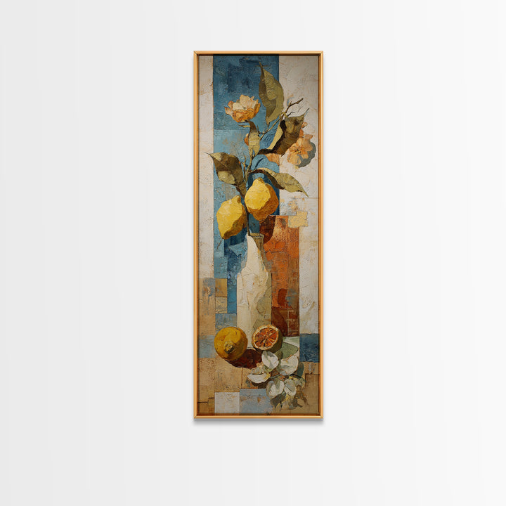 Warm Mediterranean Lemon Still Life Canvas Print, Living Room Art, Abstract Wall Art, Living Room Decor, Watercolor Art, Living, LIR-1x3-6