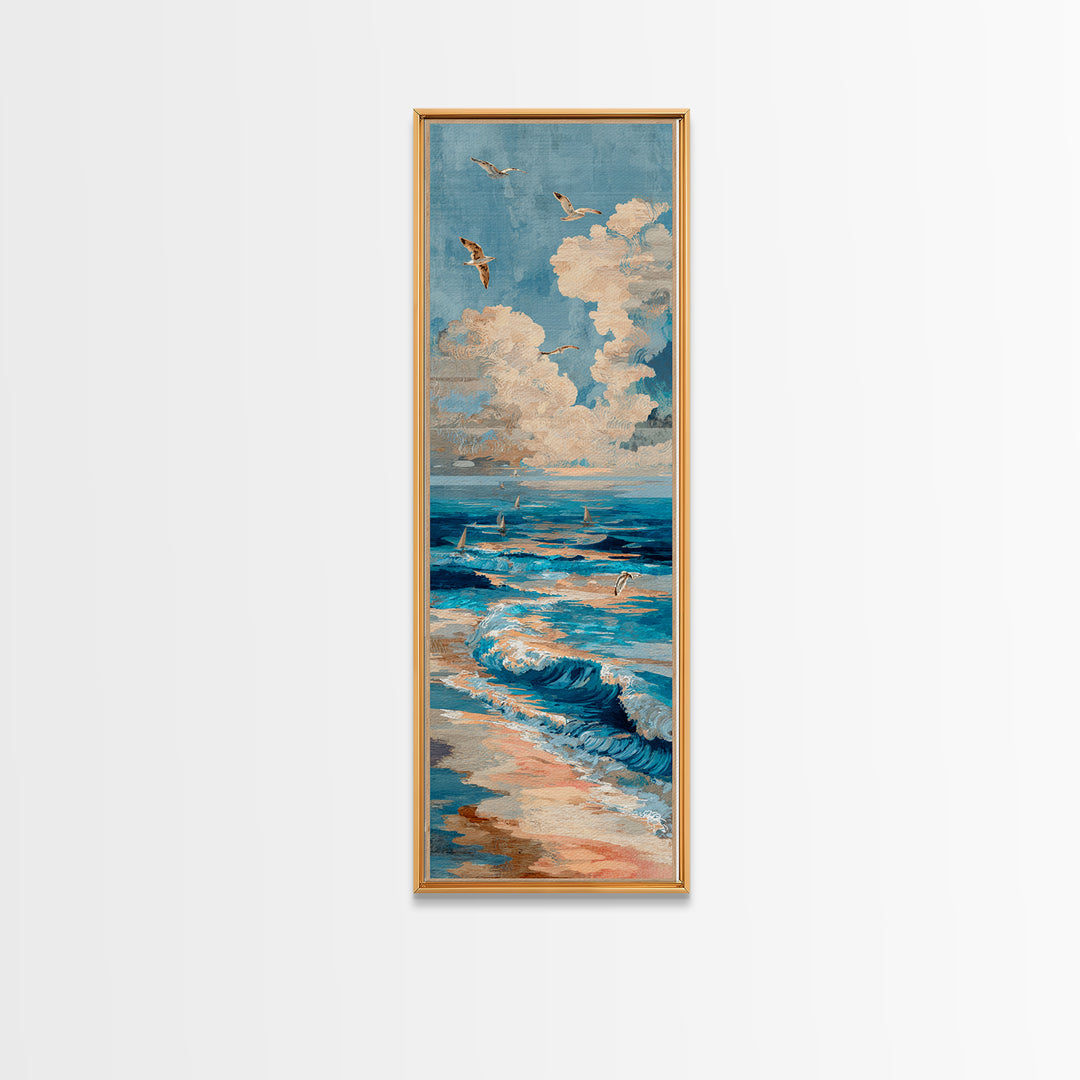 Coastal Aerial Shoreline Framed Canvas Print, Living Room Art, Gallery Decor, Living Room Decor, Fine Art, Living, Wall Art, LIR-1x3-71