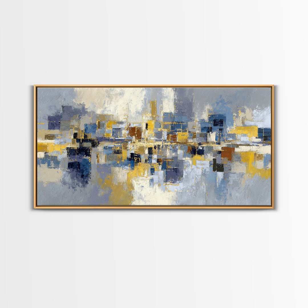 Gold Accented Abstract Brushwork Framed Canvas Print, Living Room Art, Living Room Decor, Abstract Art, Living, LIR-2x1-10