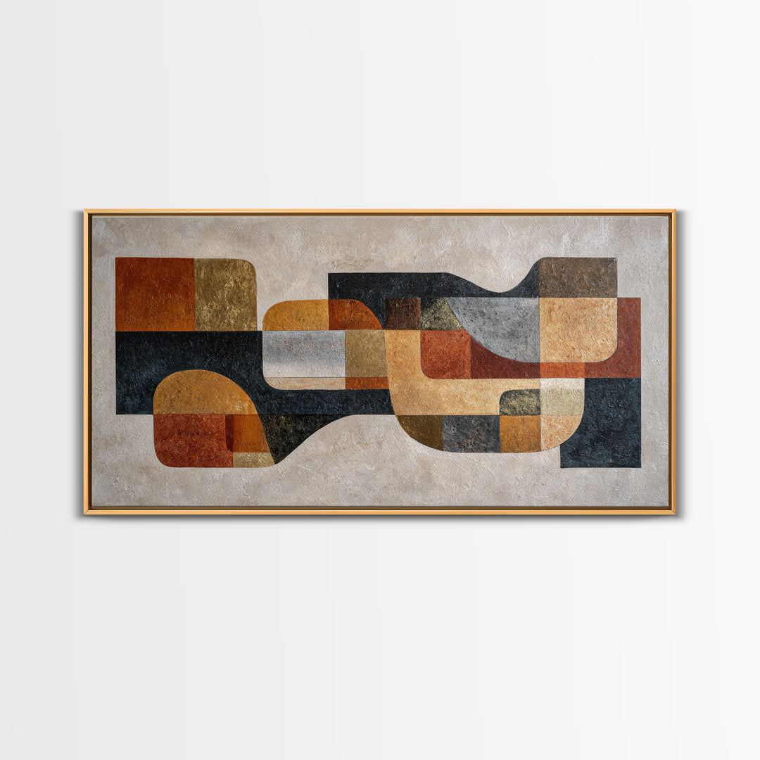 Mid Century Geometric Artwork Framed Canvas Print, Living Room Art, Living Room Decor, Fine Art, Living, Statement Artwork, LIR-2x1-100