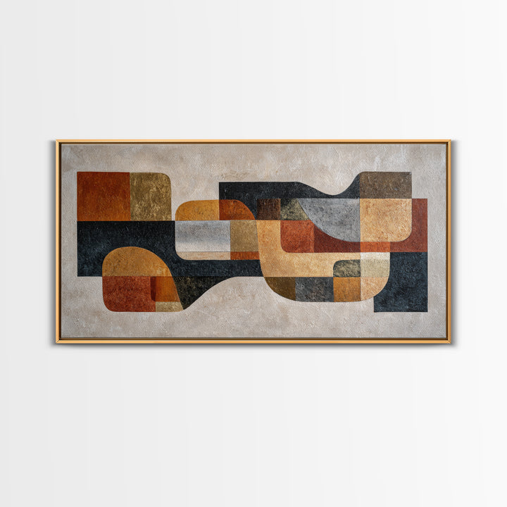 Mid Century Geometric Artwork Framed Canvas Print, Living Room Art, Living Room Decor, Fine Art, Living, Statement Artwork, LIR-2x1-100