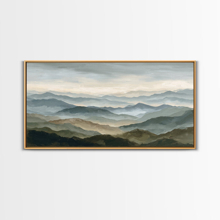 Classic Mountain Panorama for Cozy Interiors Framed Canvas Print, Living Room Art, Room Decor, Living Room Decor, Living, LIR-2x1-12