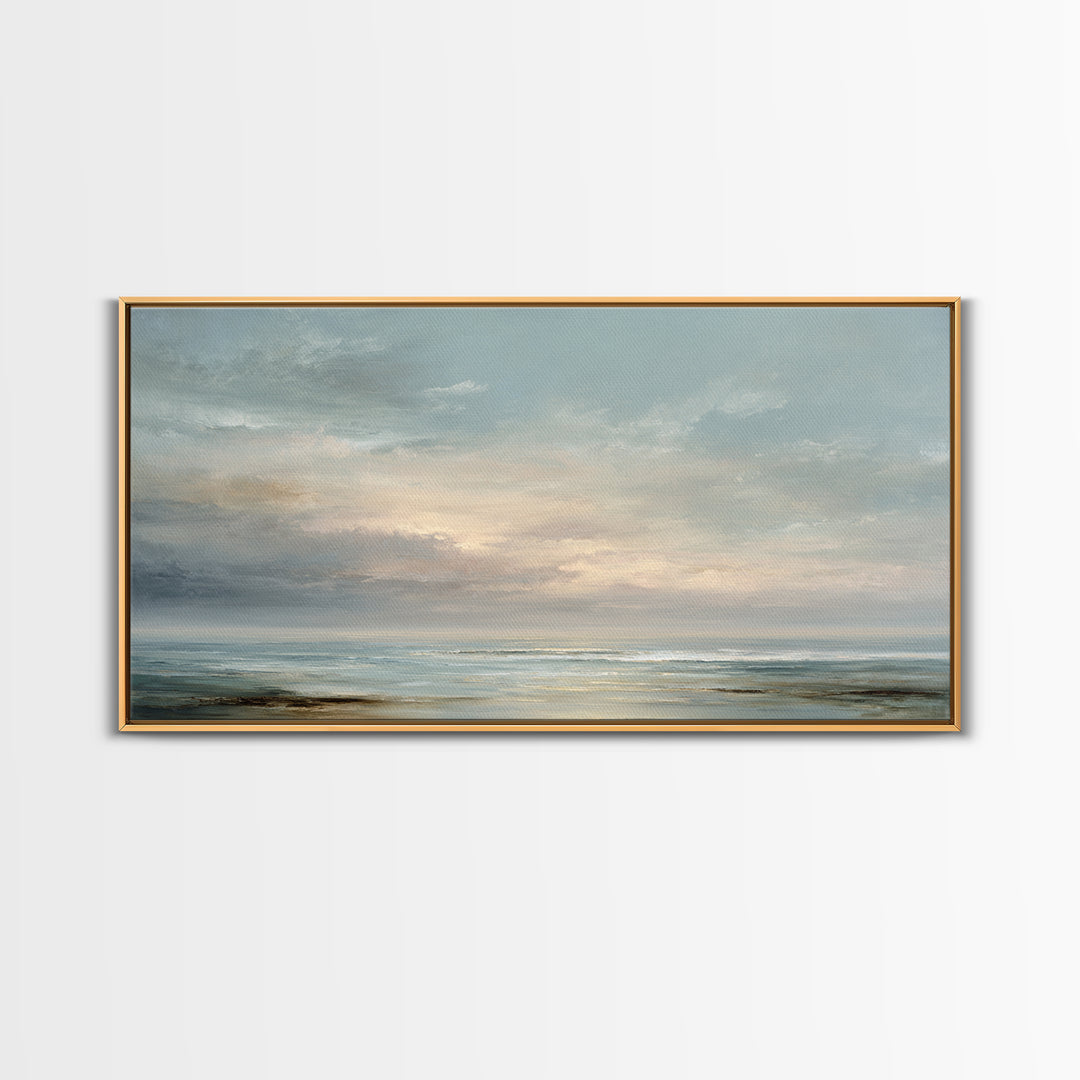 Large Cloudscape with Gentle Movement Framed Canvas Print, Living Room Art, Living Room Decor, Watercolor Art, Living, LIR-2x1-15