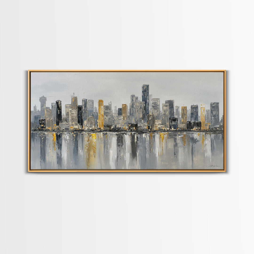 Modern City Skyline Framed Canvas Print, Living Room Art, Room Decor, Living Room Decor, Abstract Art, Living, Printable, LIR-2x1-18