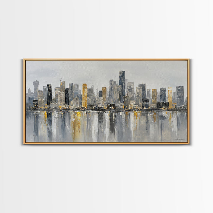 Modern City Skyline Framed Canvas Print, Living Room Art, Room Decor, Living Room Decor, Abstract Art, Living, Printable, LIR-2x1-18