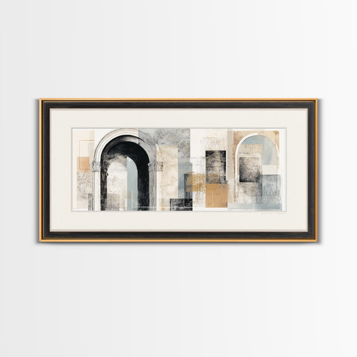 Black and White Architectural Arch Composition Framed Canvas Print, Living Room Art, Boho Decor, Living Room Decor, LIR-2x1-27