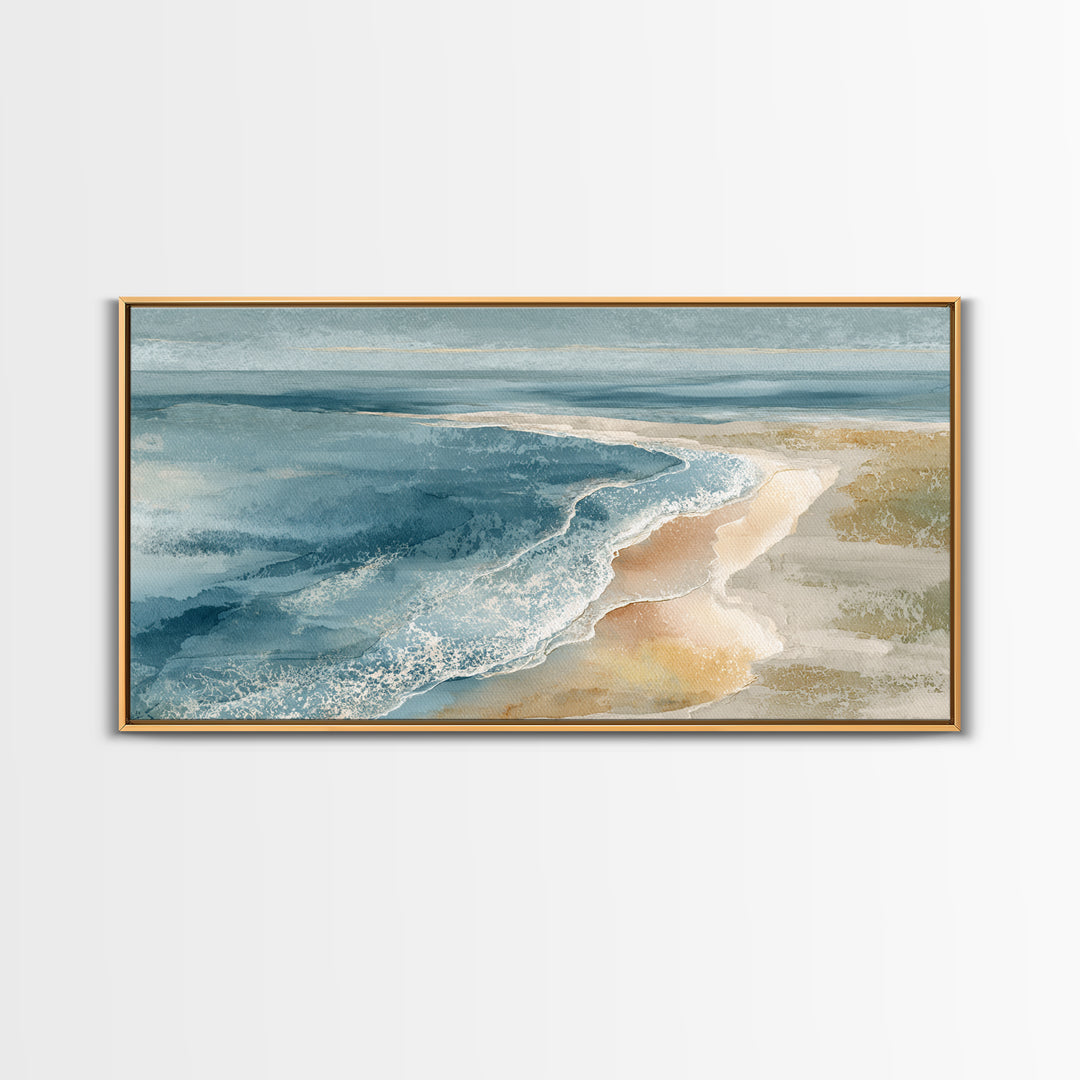 Coastal Aerial Shoreline Framed Canvas Print, Living Room Art, Bedroom Decor, Living Room Decor, Living, Bedroom Wall Art, LIR-2x1-55