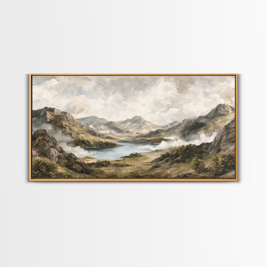 Classic Mountain Panorama for Cozy Interiors Framed Canvas Print, Living Room Art, Home, Living Room Decor, Fine Art, Living, LIR-2x1-60