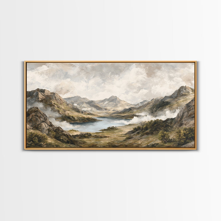 Classic Mountain Panorama for Cozy Interiors Framed Canvas Print, Living Room Art, Home, Living Room Decor, Fine Art, Living, LIR-2x1-60
