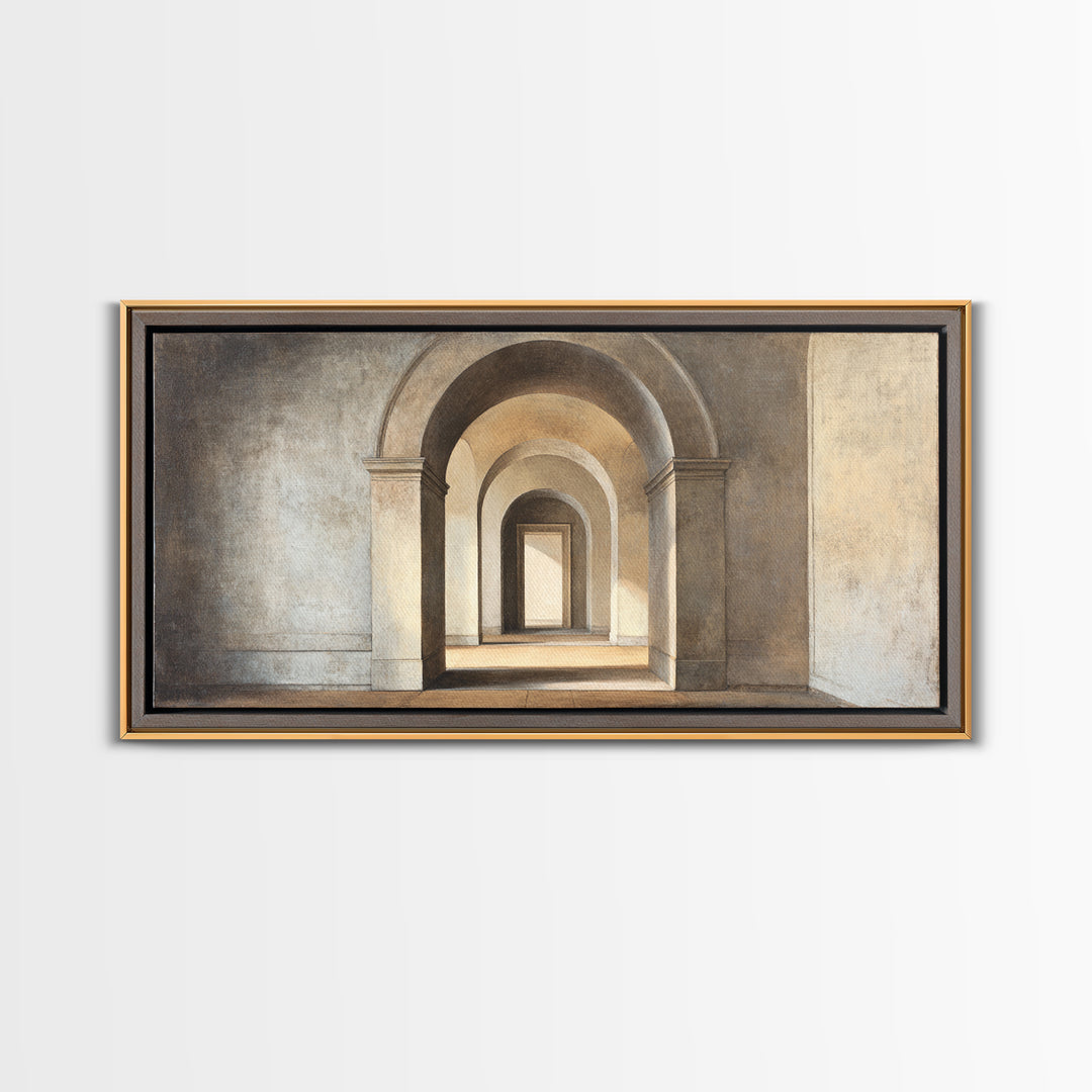 Black and White Architectural Arch Composition Framed Canvas Print, Living Room Art, Room Decor, Living Room Decor, Living, LIR-2x1-75