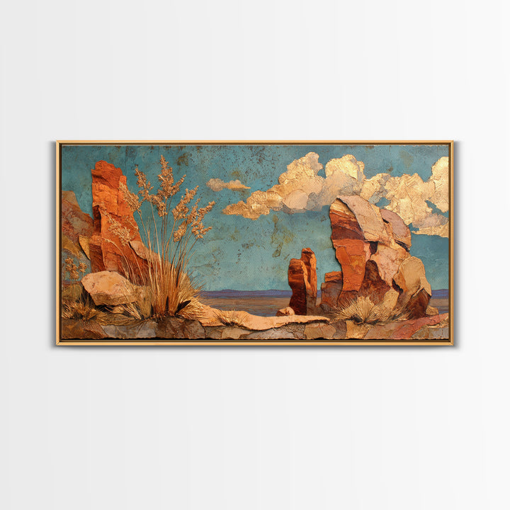 Earthy Desert Landscape Framed Canvas Print, Living Room Art, Apartment Decor, Living Room Decor, Oil Painting, Living, LIR-2x1-80