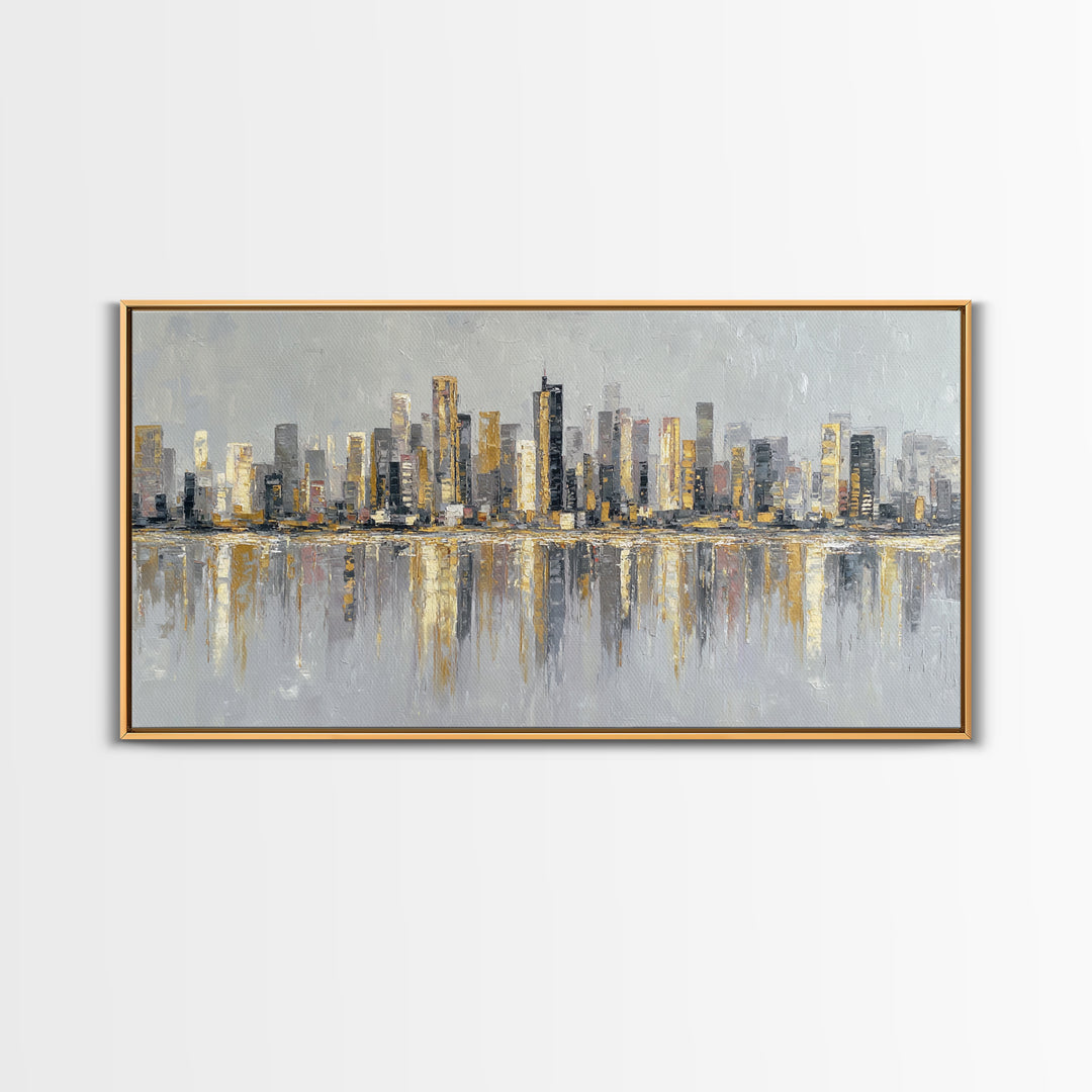 Modern City Skyline Framed Canvas Print, Living Room Art, Home, Living Room Decor, Living, Pet Portraits, Printable Art, LIR-2x1-90