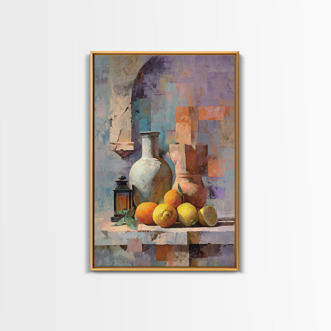 Warm Mediterranean Lemon Still Life Framed Canvas Print, Living Room Art, Living Room Decor, Abstract Art, Living, LIR-2x3-2