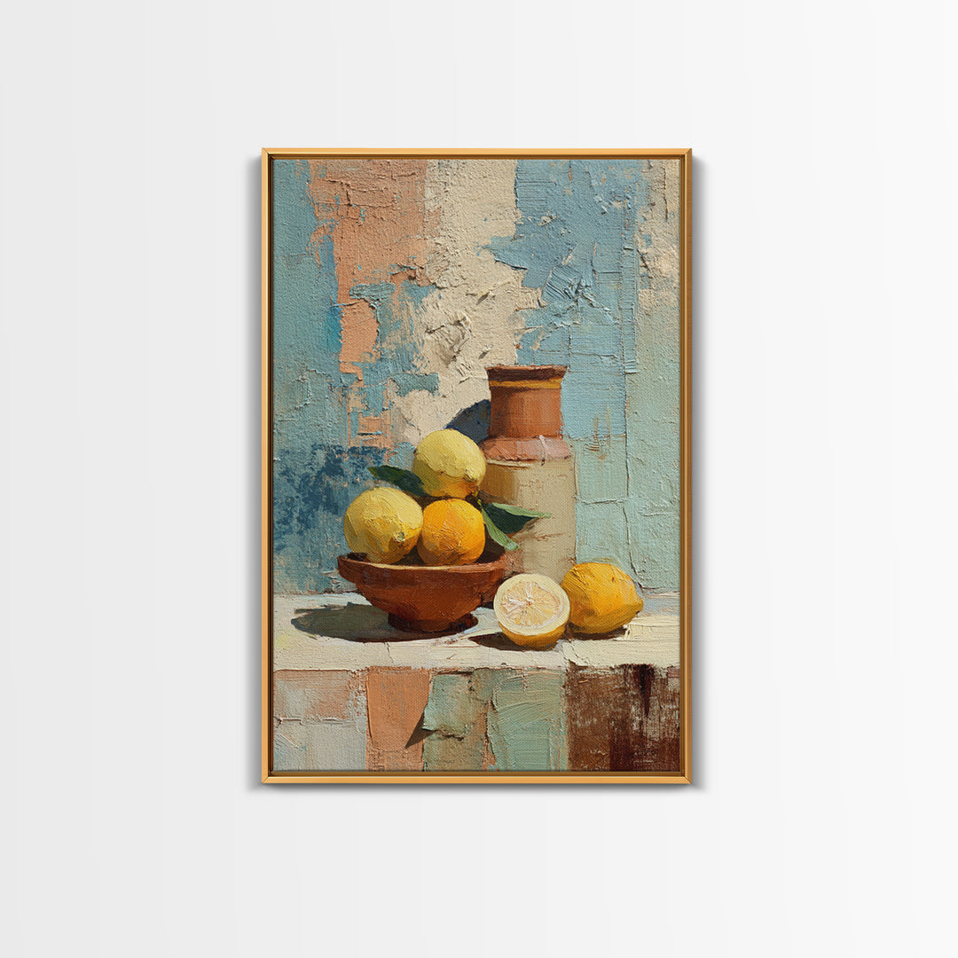 Warm Mediterranean Lemon Still Life Canvas Print, Living Room Art, Wall Decor, Living Room Decor, Living, Abstract Art, LIR-2x3-50