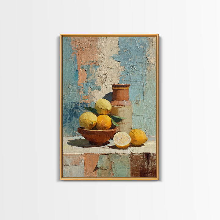 Warm Mediterranean Lemon Still Life Canvas Print, Living Room Art, Wall Decor, Living Room Decor, Living, Abstract Art, LIR-2x3-50