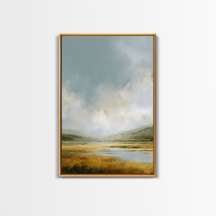 Large Cloudscape with Gentle Movement Framed Canvas Print, Living Room Art, Home, Living Room Decor, Oil Painting, Living, LIR-2x3-51