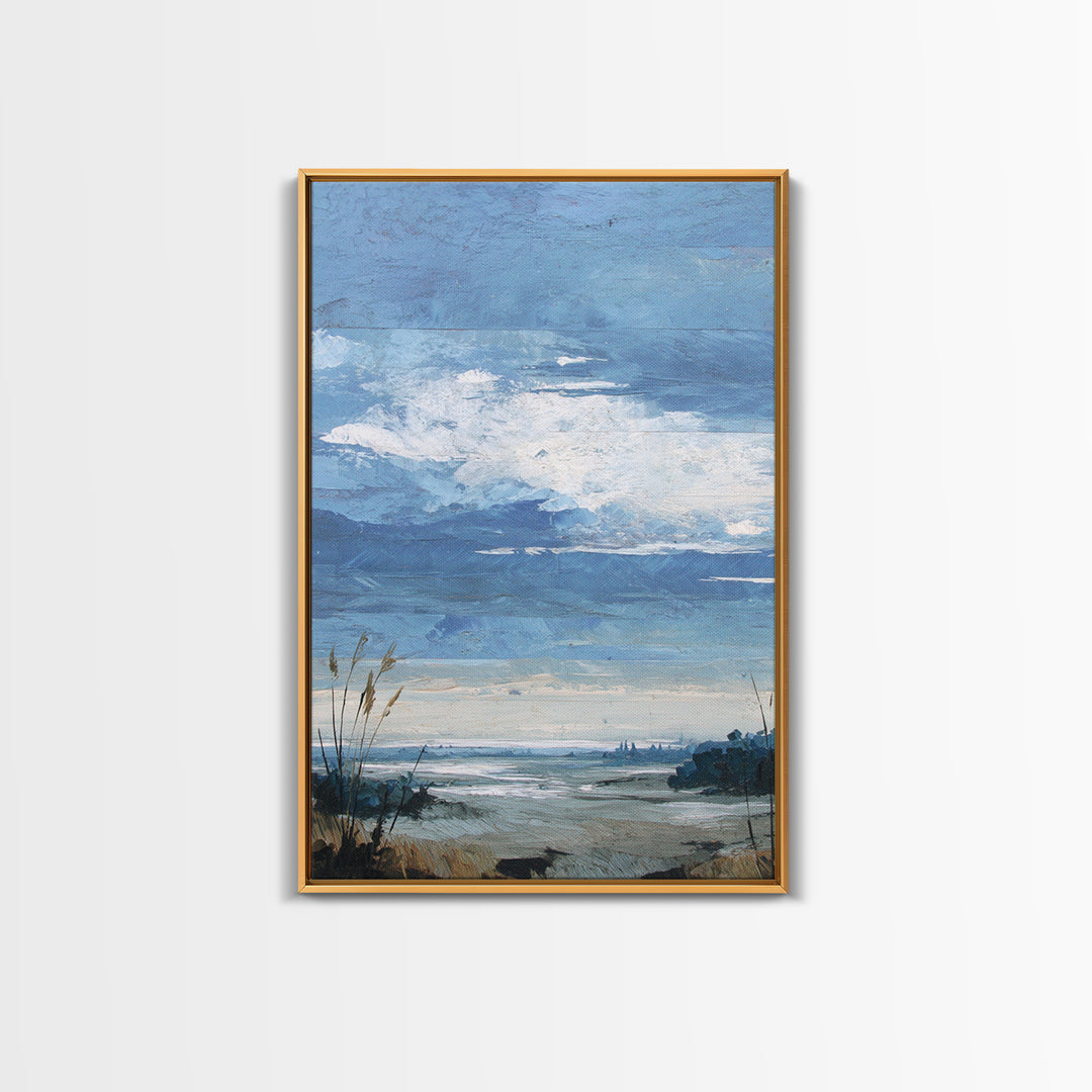 Modern Landscape with Expansive Calm Sky Framed Canvas Print, Living Room Art, Art Nouveau, Living Room Decor, Fine Art, Living, LIR-2x3-59