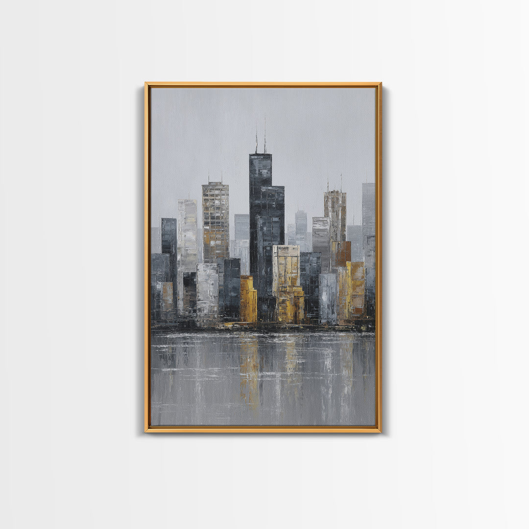 Modern City Skyline Framed Canvas Print, Living Room Art, Minimalist Decor, Living Room Decor, Fine Art, Living, LIR-2x3-6