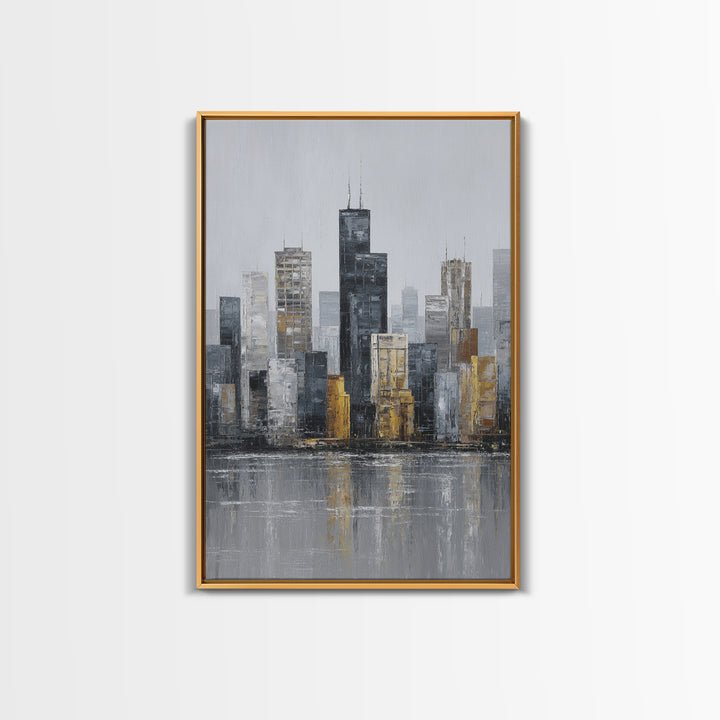Modern City Skyline Framed Canvas Print, Living Room Art, Minimalist Decor, Living Room Decor, Fine Art, Living, LIR-2x3-6