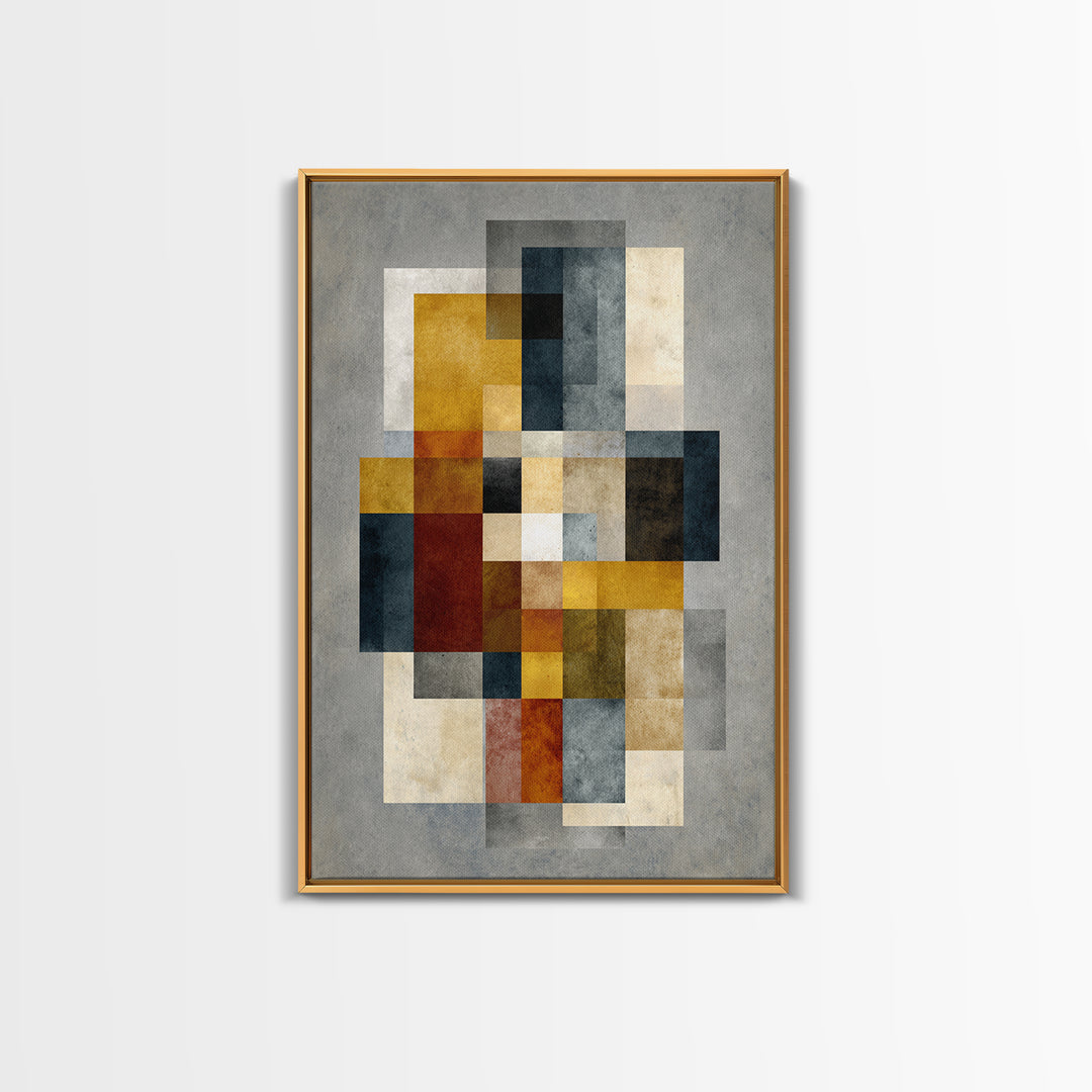 Mid Century Geometric Artwork Framed Canvas Print, Living Room Art, Digital Prints, Living Room Decor, Abstract Art, Living, LIR-2x3-64