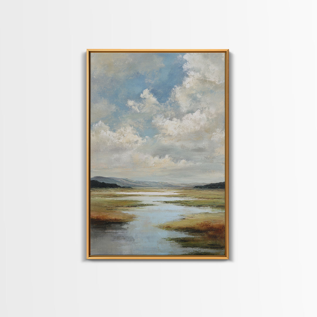 Modern Landscape with Expansive Calm Sky Framed Canvas Print, Living Room Art, Dopamine Decor, Living Room Decor, Living, LIR-2x3-83