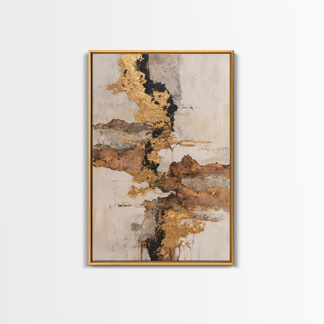 Gold Accented Abstract Brushwork Framed Canvas Print, Living Room Art, Large Wall Art, Living Room Decor, Abstract Art, Living, LIR-2x3-94
