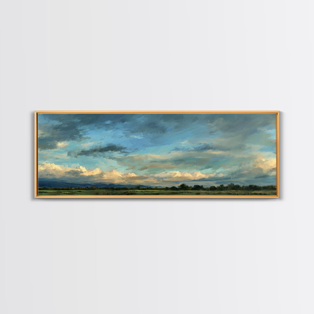 Modern Landscape with Expansive Calm Sky Canvas Print, Living Room Art, Art Print, Living Room Decor, Watercolor Art, Living, LIR-3x1-43