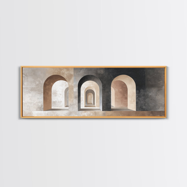 Black and White Architectural Arch Composition Framed Canvas Print, Living Room Art, Home, Living Room Decor, Oil Painting, LIR-3x1-47