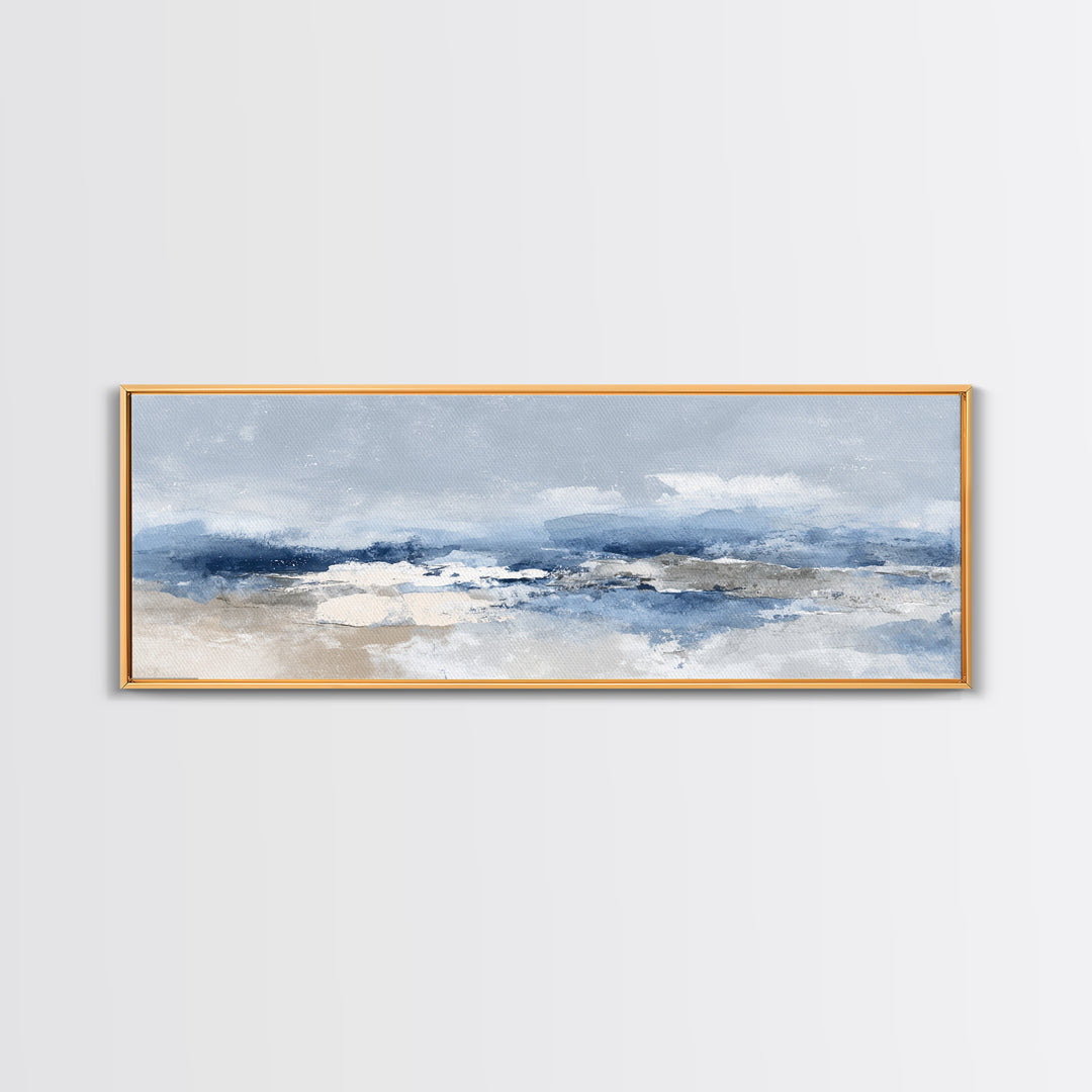 Coastal Aerial Shoreline Framed Canvas Print, Living Room Art, Printable, Living Room Decor, Oil Painting, Living, LIR-3x1-51