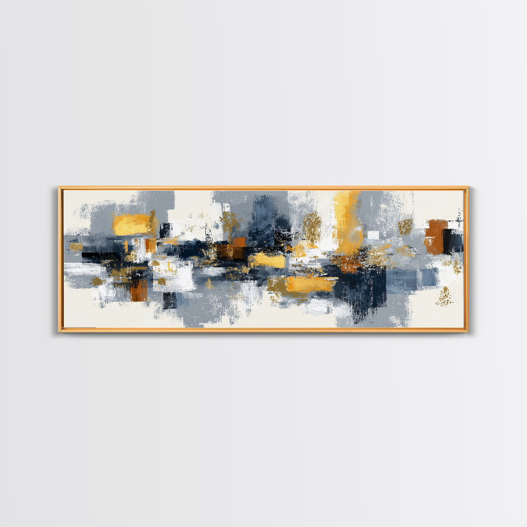 Gold Accented Abstract Brushwork Canvas Print, Living Room Art, Living Room Wall Art, Living Room Decor, Abstract Art, Living, LIR-3x1-54